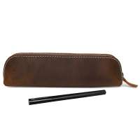 Vintage unisex genuine leather pencil case pen bag with zipper