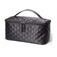 Travel Makeup Bag, Quilted Cosmetic Organizer Bag Case Portable Toiletry Bag Black