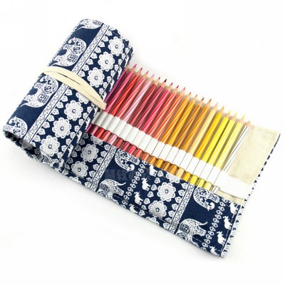 Blue Roll up Elephant Printing pencil bag for Pencils paintbrush