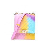 Gradient frosted 2020 new diamond chain jelly PVC bag rainbow color female small square women hand bag for lady